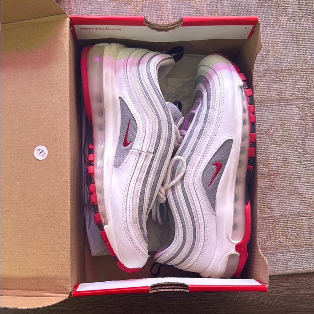 Nike White and Red Air Max 97 Sneakers